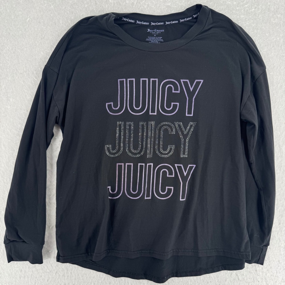Juicy Couture - Sleep Shirt Rhinestone Logo Long Sleeve - Black - M - Womens